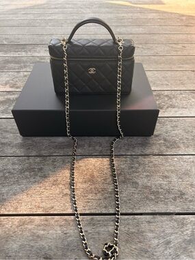 Chanel Black Quilted Slim Vanity Crossbody with Gold Chain